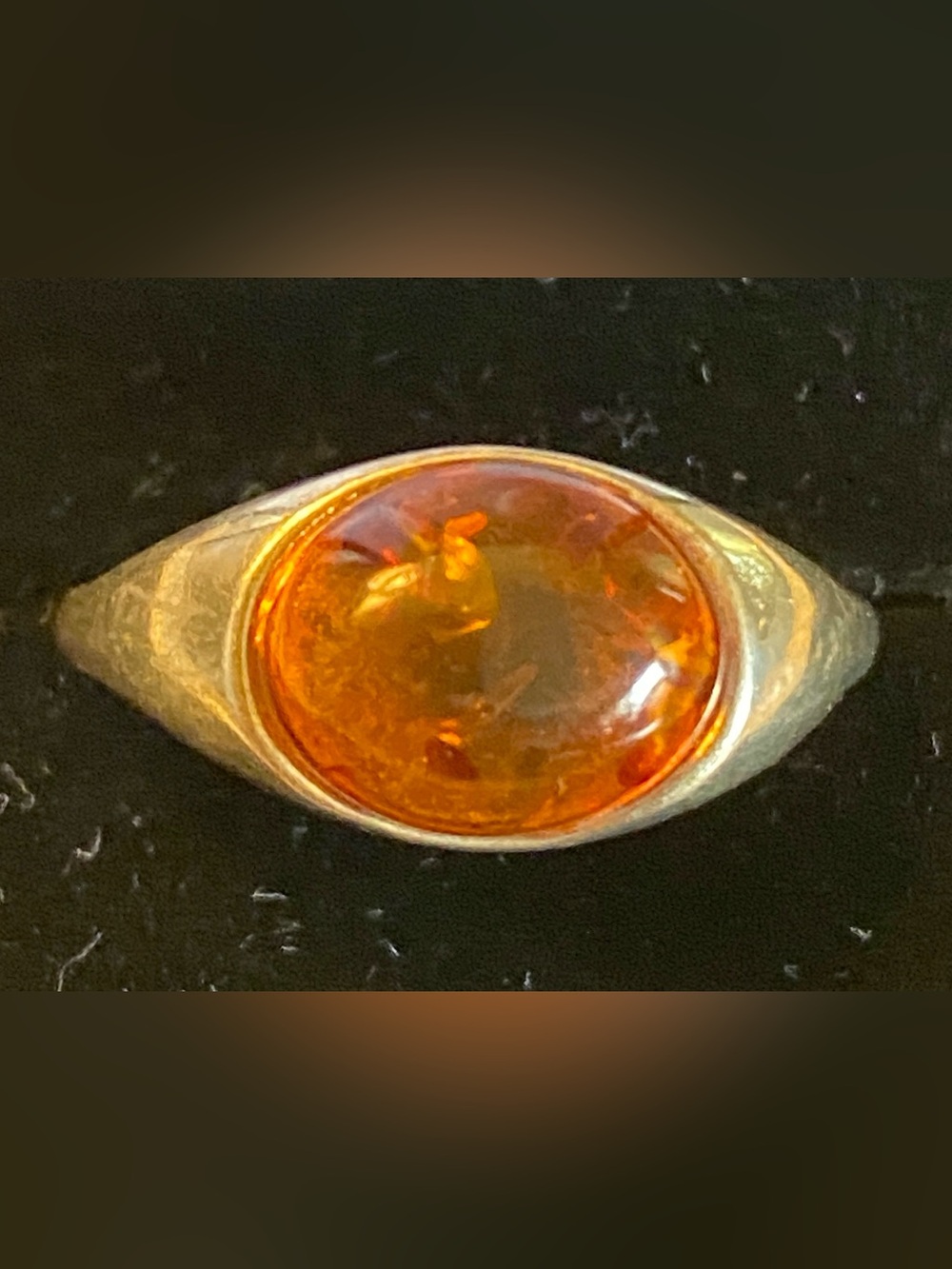 Vintage 925 Sterling Silver Amber Cabochon Ring Size 7.5